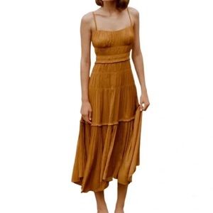 NWT By Anthropologie Bronze Ruched Slip Dress 12 Large XL